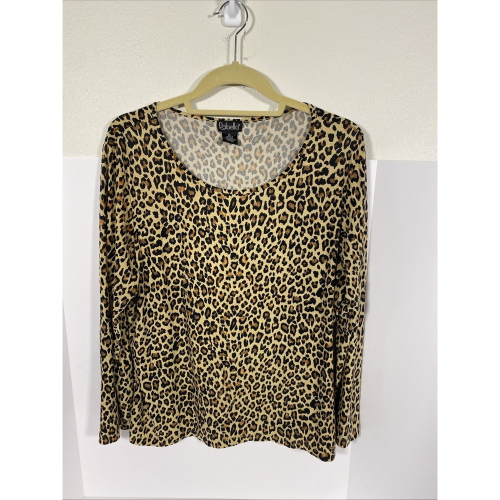 Rafaella Women's Brown Leopard Animal Printed Knit Top L/S‎ XL R1